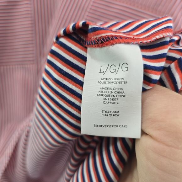 CAbi Shirt Womens Large Blouse Red Orange Blue Striped Button Up 5335 Franklin - Picture 7 of 11